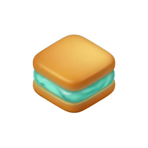 Cocoa Sandwich logo: isometric sandwich icon with glowing teal cream
